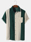 Groen/wit Corduroy Patchwork Shirt met korte mouwen