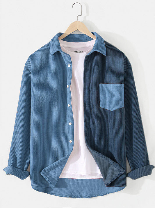 Blauw Corduroy Patchwork Shirt met lange mouwen