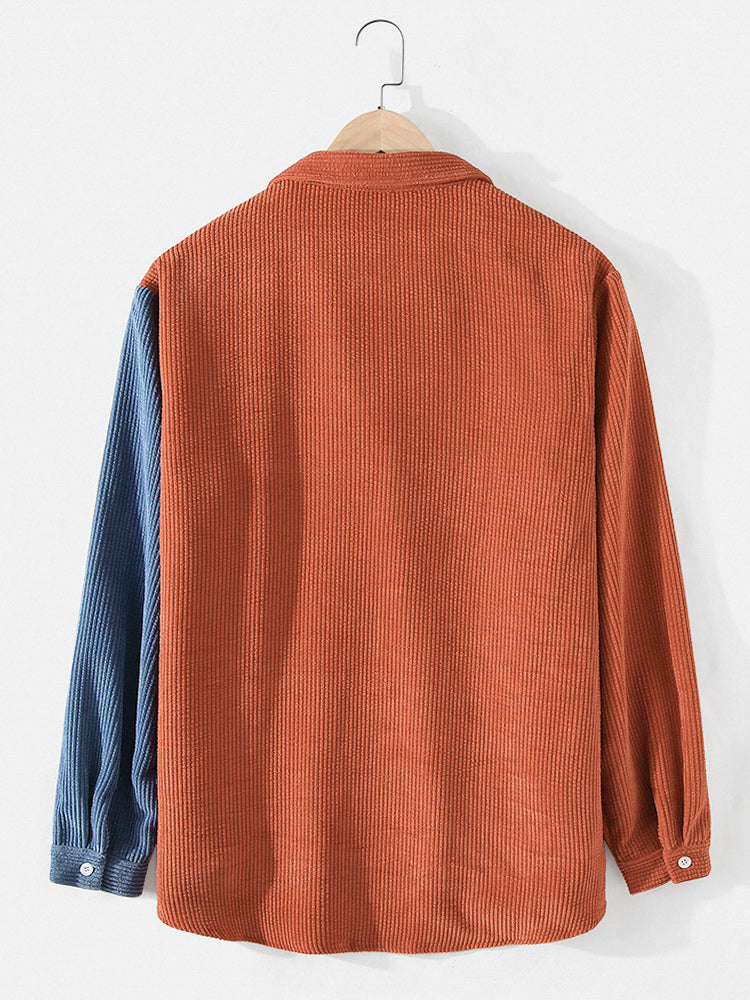 Rood/Blauw Corduroy Patchwork Shirt met lange mouwen