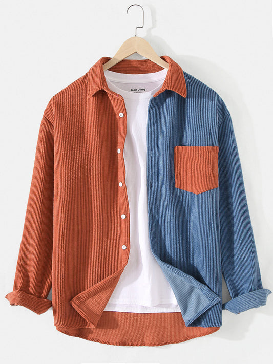 Rood/Blauw Corduroy Patchwork Shirt met lange mouwen