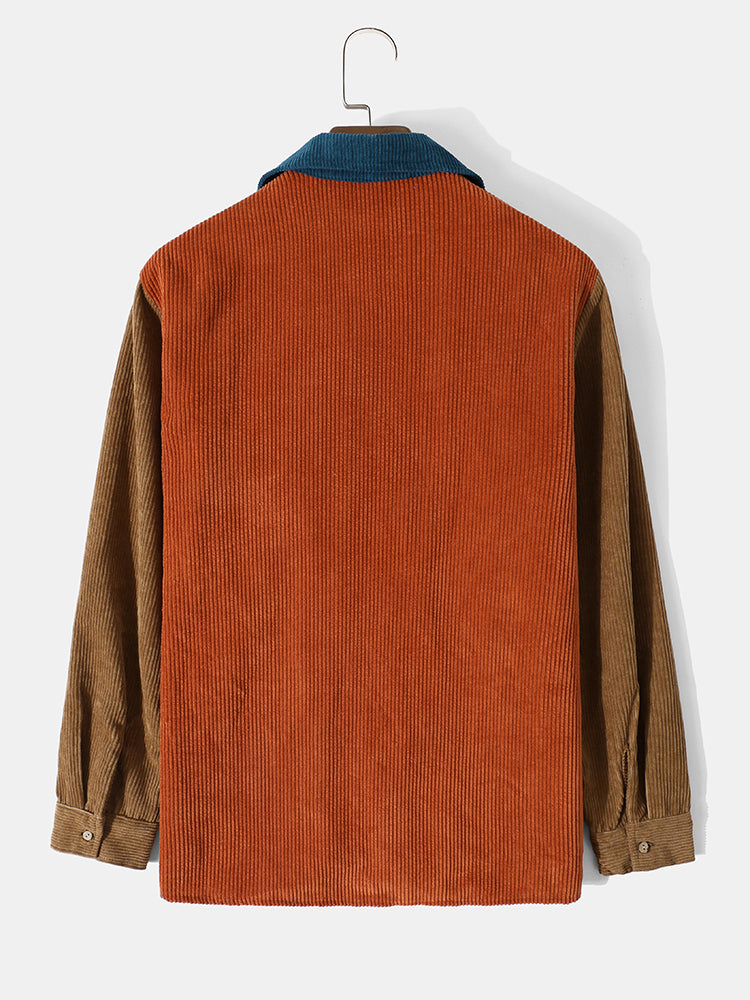 Rood/bruin Corduroy Patchwork Shirt met lange mouwen