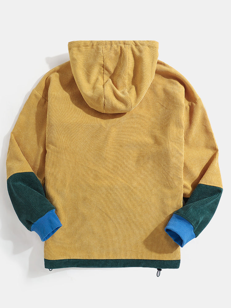 Geel/rood Corduroy Patchwork Hoodie