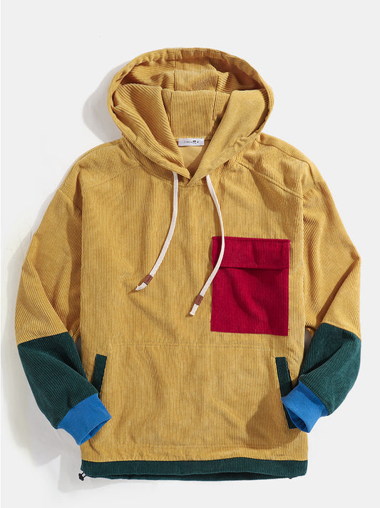 Geel/rood Corduroy Patchwork Hoodie