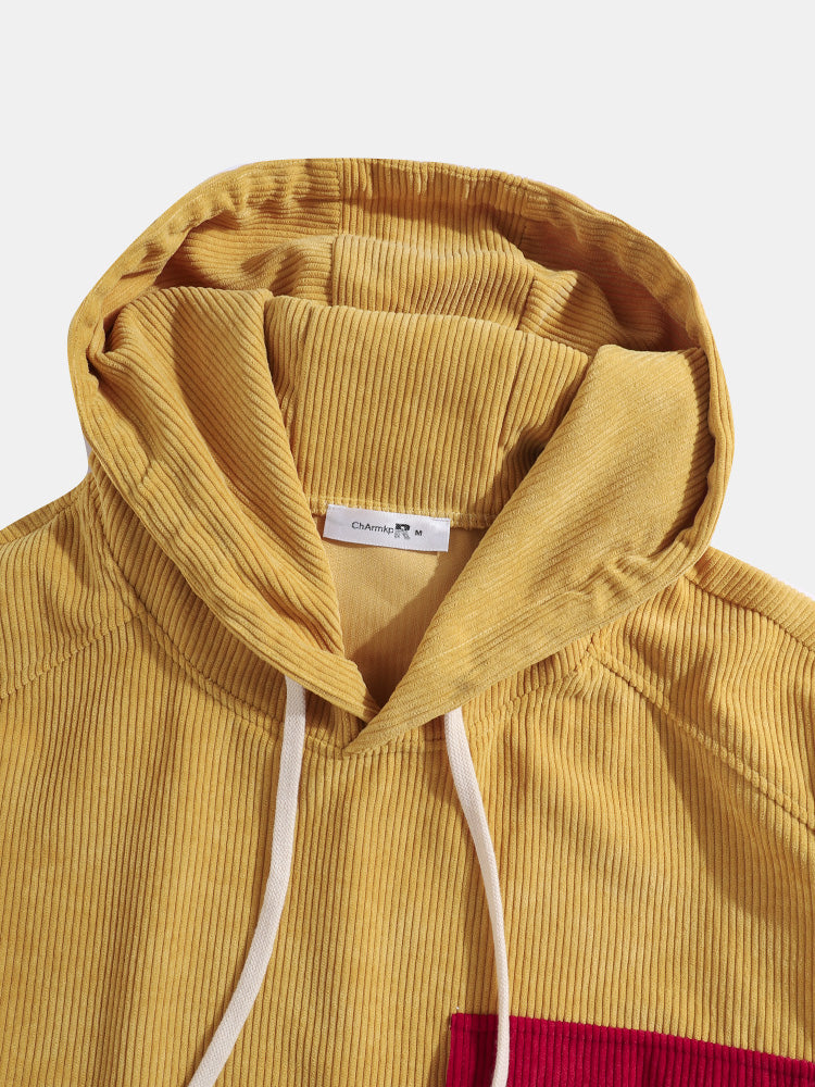 Geel/rood Corduroy Patchwork Hoodie