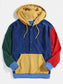 Blauw/geel Corduroy Patchwork Hoodie