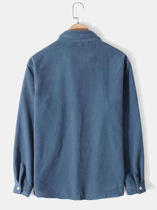 Blauw Corduroy Henley Shirt met lange mouwen