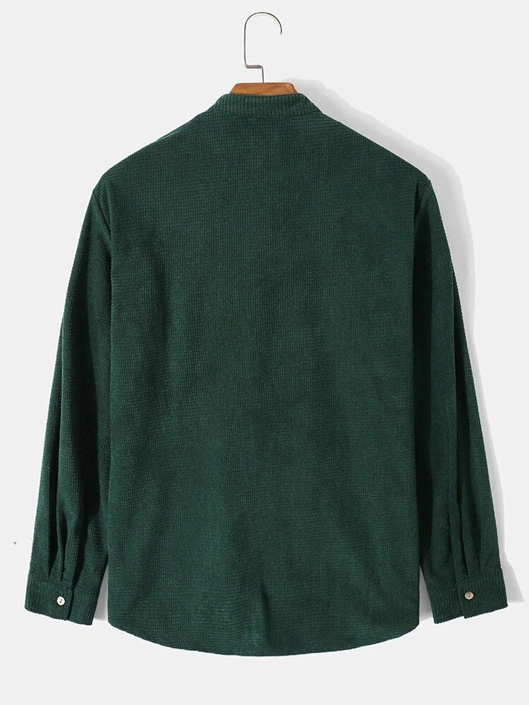 Groen Corduroy Shirt met lange mouwen en Mao kraag